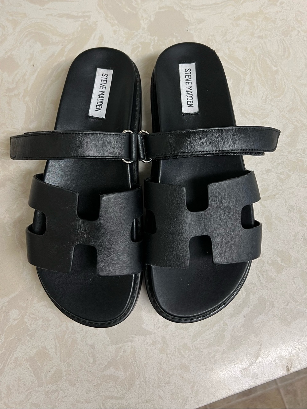 Steve Madden Black Platform Slide Sandals for Women - Picture 4 of 15